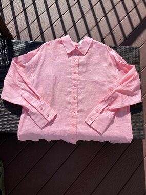 STAUD Colton pearl pink linen shirt size M NWT